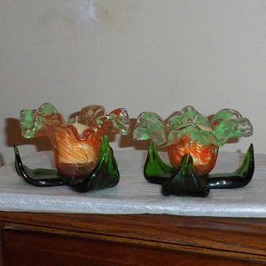 Vintage Art Glass Candle Holders -  Pair